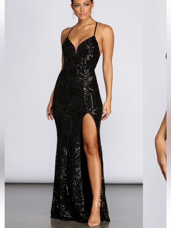 Windsor Dresses & Skirts - Windsor Black Deirdre Sequin Mesh Slit Prom Dress Gown Size Small